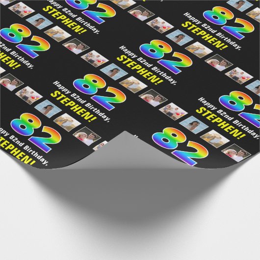 82. Geburtstag: Regenbogen "82"; benutzerdefiniert Geschenkpapier (Ecke)