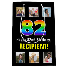 82. Geburtstag: Regenbogen "82", benutzerdefiniert Mittlere Geschenktüte