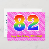82. Geburtstag: Rosa Streifen & Herz, Regenbogen 8 Postkarte (Vorne/Hinten)