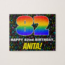 82. Geburtstag — Spaß, bunte Musiksymbole & "82"