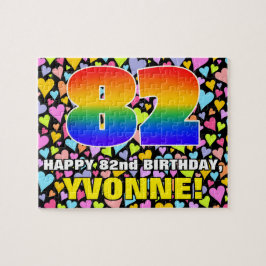 82. Geburtstag — Spaß, Liebende Herzformen + "82" Puzzle