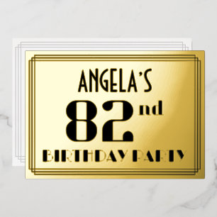 82. Geburtstagsfeier: Art Deco-Look „82“ und Name Folieneinladung