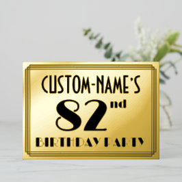 82. Geburtstagsparty — Art Deco Look "82" + Name Folieneinladung