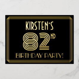 82. Geburtstagsparty — Art Deco Style "82" + Name Folieneinladung