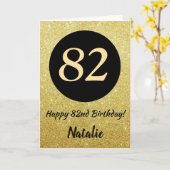 82. Happy Birthday Black and Gold Glitzer Card Karte (Gelbe Blume)