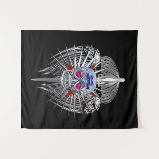 82. Im Flugzeug Atemberaubende Silberschädel Metal Wandteppich (Vorderseite (Horizontal))