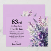 83. Geburtstag Elegante Lila Blume Dankeschön Kart Einladung (Vorne/Hinten)