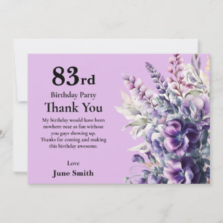 83. Geburtstag Elegante Lila Blume Dankeschön Kart Einladung
