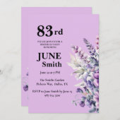 83. Geburtstag Elegante Lila Blume Einladung (Vorne/Hinten)