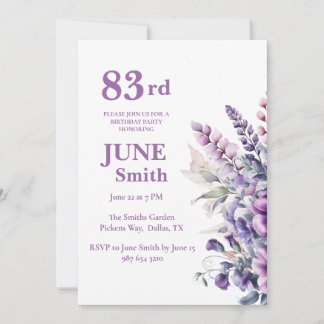 83. Geburtstag Elegante Lila Blume Einladung