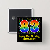 83. Geburtstag: Farbige Musiksymbole, Regenbogen 8 Button (Vorne & Hinten)