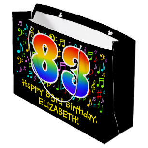 83. Geburtstag - Farbige Musiksymbole, Regenbogen Große Geschenktüte
