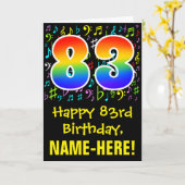 83. Geburtstag: Farbige Musiksymbole + Regenbogen  Karte (Gelbe Blume)