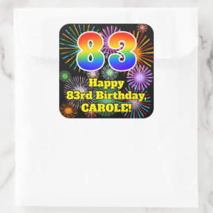83. Geburtstag: Fun Fireworks Look, Rainbow # 83 Quadratischer Aufkleber