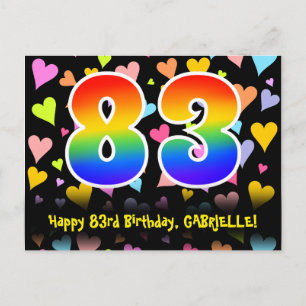 83. Geburtstag: Fun Hearts Pattern, Regenbogen 83 Postkarte