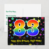83. Geburtstag: Fun Stars Muster, Regenbogen 83, N Postkarte (Vorne/Hinten)