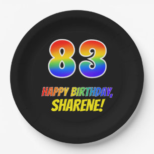 83. Geburtstag: kühl, Spaß, einfach, Regenbogen  Pappteller