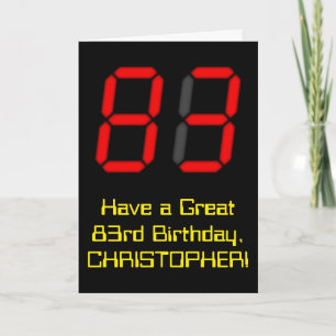 83. Geburtstag: Red Digital Clock Style "83" + Nam Karte