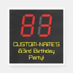 83. Geburtstag: Rote Digitaluhr-Art "83" + Name Serviette