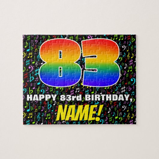 83. Geburtstag — Spaß, farbenfrohe Musiksymbole &  Puzzle (Horizontal)