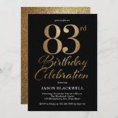83. Geburtstagsparty Black & Gold Einladung (Vorne/Hinten)