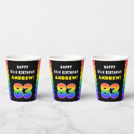 83rd Birthday: Colorful Rainbow # 83, Custom Name Pappbecher