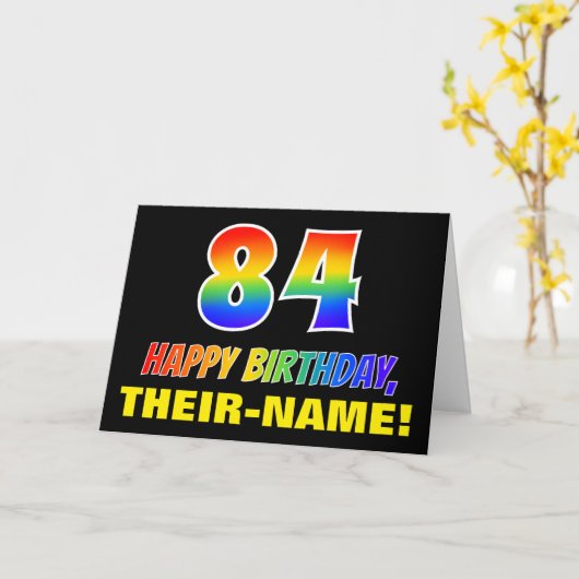84. Geburtstag: Bold, Fun, Simple, Regenbogen 84 Karte (Gelbe Blume)