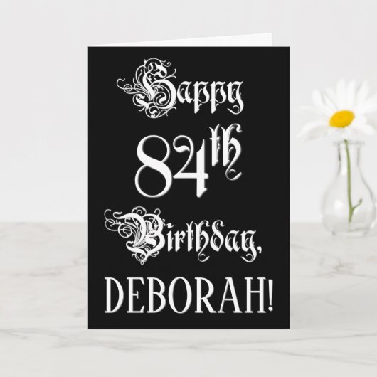 84. Geburtstag: Extravagant, Elegantes Script + In Karte (Kleine Pflanze)