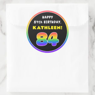 84. Geburtstag: Farbiger Regenbogen # 84, Individu Runder Aufkleber
