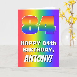 84. Geburtstag: Farbiges, lustiges Regenbogenmuste Karte