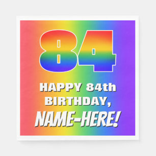 84. Geburtstag: Farbiges, lustiges Regenbogenmuste Serviette