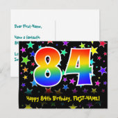 84. Geburtstag: Fun Stars Muster, Regenbogen 84, N Postkarte (Vorne/Hinten)