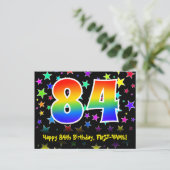 84. Geburtstag: Fun Stars Muster, Regenbogen 84, N Postkarte (Stehend Vorderseite)