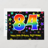 84. Geburtstag: Fun Stars Pattern, Regenbogen 84, Postkarte (Vorne/Hinten)