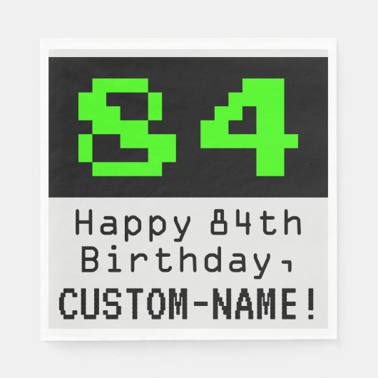84. Geburtstag - Nerdy / Geeky Style "84" & Name Serviette (Vorderseite)