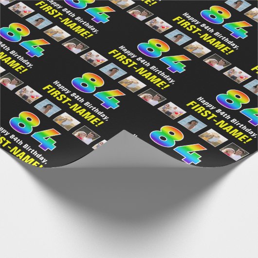 84. Geburtstag: Regenbogen "84"; benutzerdefiniert Geschenkpapier (Ecke)