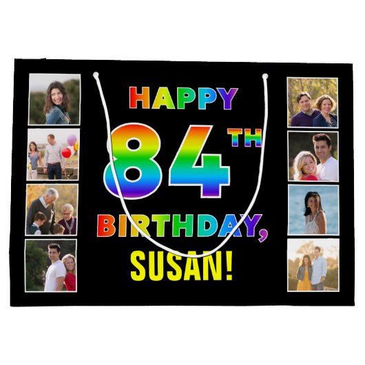 84. Geburtstag: Regenbogentext, benutzerdefinierte Große Geschenktüte (Rückseite)