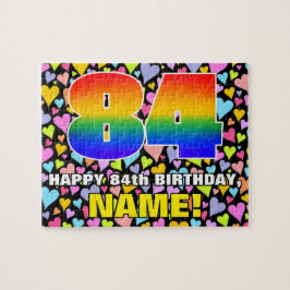 84. Geburtstag — Spaß, Liebende Herzformen + "84" Puzzle