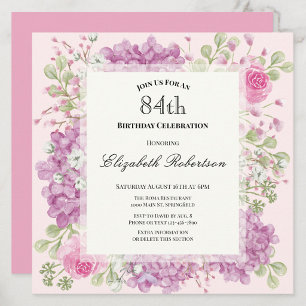 84. Geburtstagseinladung Elegante rosa Blumen Einladung