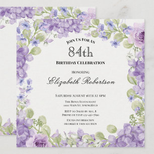 84. Geburtstagseinladung Elegantes Lila Floral Einladung