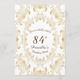 84. Geburtstagsparty, Art-Deco,Blume,Gold,Weiß Einladung