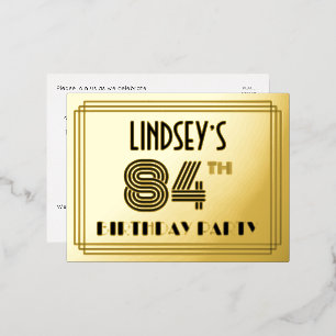 84. Geburtstagsparty ~ Art-Deco-Stil "84" + Name Folie Einladungspostkarte