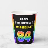 84th Birthday: Colorful Rainbow # 84, Custom Name Pappbecher (Rückseite)