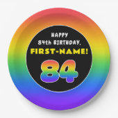 84th Birthday: Colorful Rainbow # 84, Custom Name Pappteller (Vorderseite)