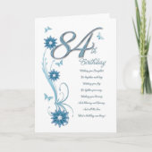84th birthday in teal with flowers and butterfly karte (Vorderseite)