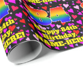 84th Birthday: Loving Hearts Pattern, Rainbow # 84 Geschenkpapier (Rolleneckpunkt)