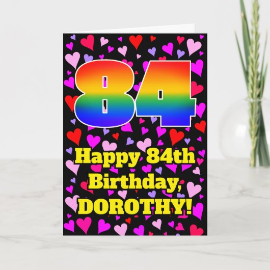84th Birthday: Loving Hearts Pattern, Rainbow # 84 Karte (Vorderseite)