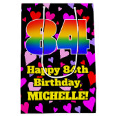 84th Birthday: Loving Hearts Pattern, Rainbow # 84 Mittlere Geschenktüte (Rückseite)