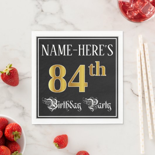 84th Birthday Party — Fancy Script, Faux Gold Look Serviette (Beispiel)