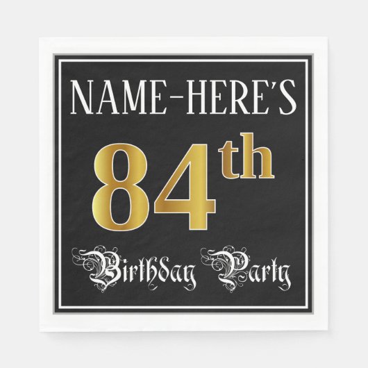 84th Birthday Party — Fancy Script, Faux Gold Look Serviette (Vorderseite)